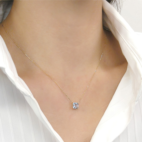 アクアマリン ネックレス 6mm スクエア K10YG 10k 10金 イエロー ゴールド 大粒 大きい ボリューム 大きめ_6