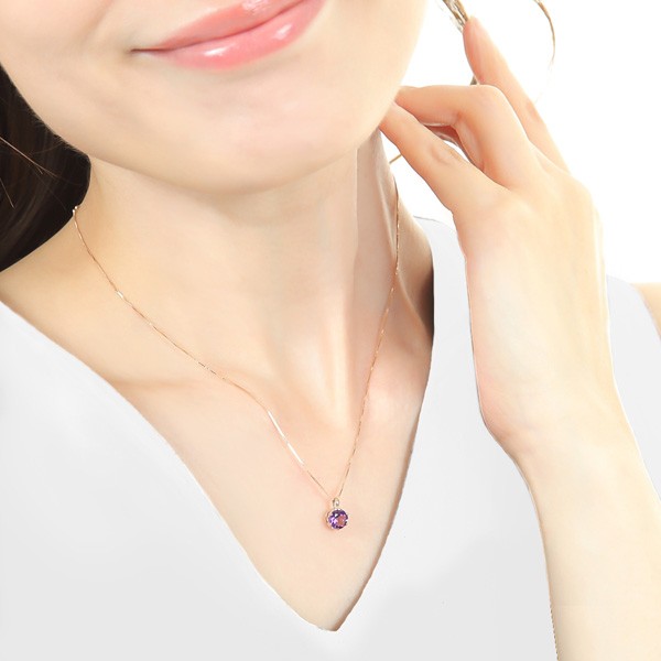アメジスト ネックレス 大粒 ピンク ゴールド K10PG 6mmの通販は