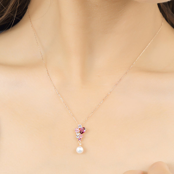 ロードライトガーネット パール ネックレス K10PG ピンク ゴールド_3