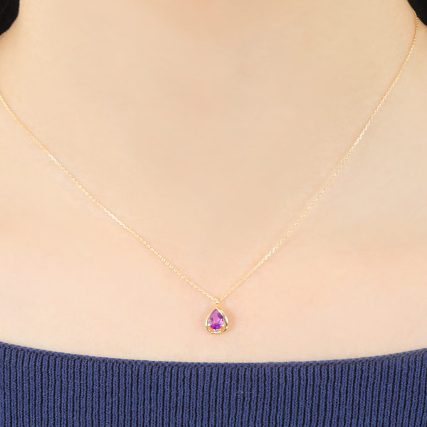 アメジスト ネックレス K18YG 18k 18金 イエローゴールド ダイヤモンド 雫 ドロップ_4