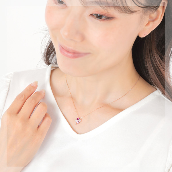 クローバー ネックレス K10PG ロードライトガーネット ローズクォーツ