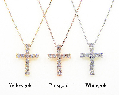 ダイヤモンド クロス ネックレス K10 10k 10金 イエロー ピンク