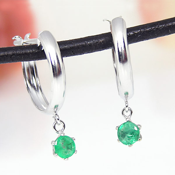 エメラルド フープ ピアス K14WG 14k 14金 ホワイト ゴールド スナップ 輪っか クロッシング 遮断式 リング ワンタッチ キャッチレス