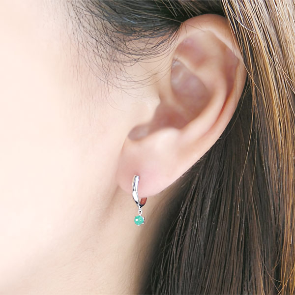 エメラルド フープ ピアス K14WG 14k 14金 ホワイト ゴールド