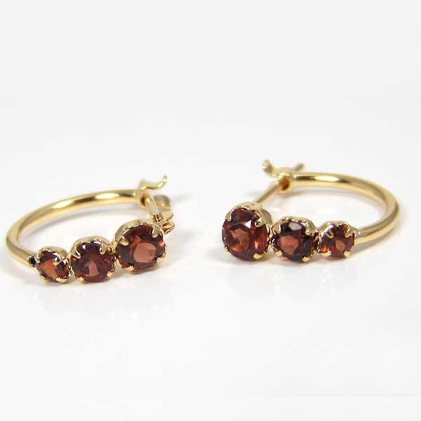 ガーネット フープ ピアス スナップ ピアス 18K K18YG イエロー 
