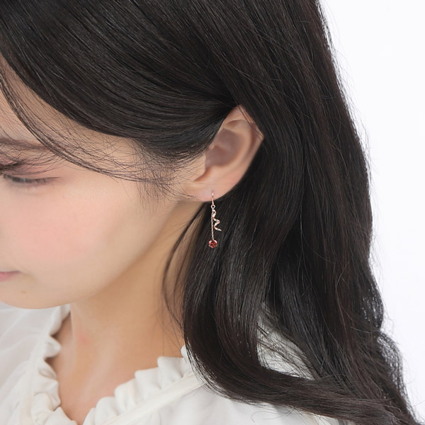 ガーネット フック ピアス K10PG 10k 10金 ピンクゴールド 揺れる 