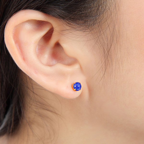 ラピスラズリ ピアス 18k K18YG イエロー ゴールド カボション シンプル 5mm_3
