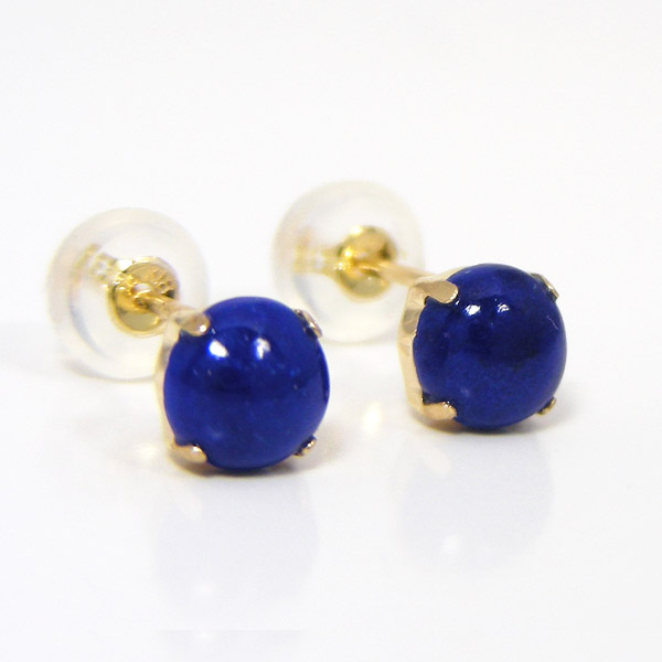 ラピスラズリ ピアス 18k K18YG イエロー ゴールド カボション シンプル 5mm_4