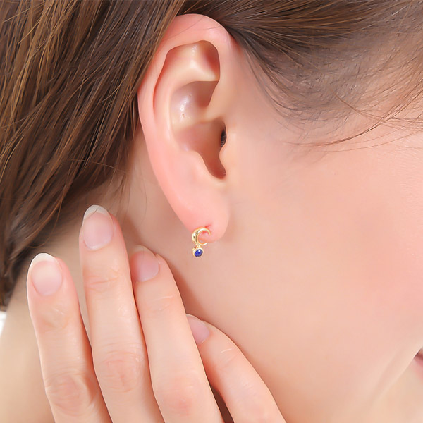 ラピスラズリ 三日月 ピアス 18k K18YG イエロー ゴールド_2