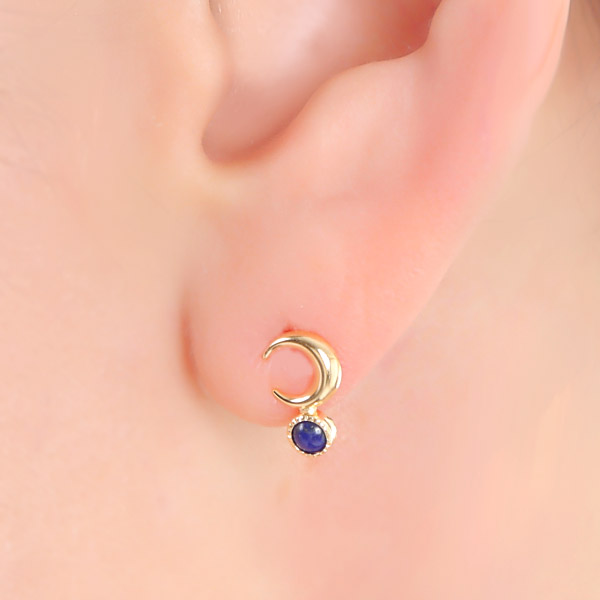 ラピスラズリ 三日月 ピアス 18k K18YG イエロー ゴールド_3