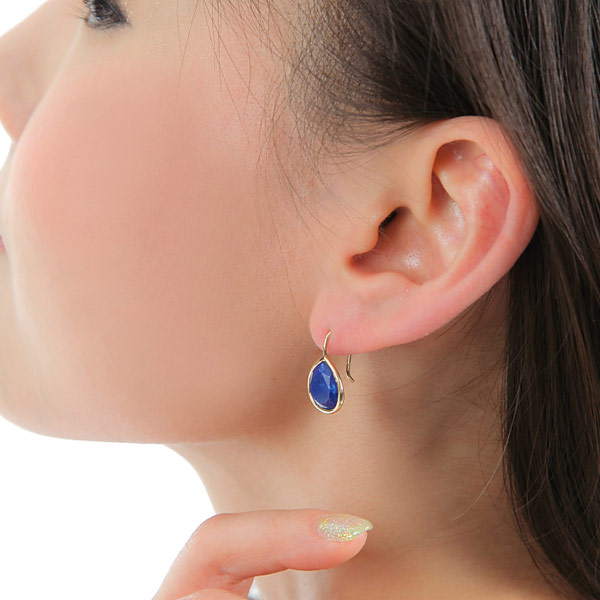 ラピスラズリ フック ピアス K10YG イエロー ゴールド 10x8mm 雫 大粒_2