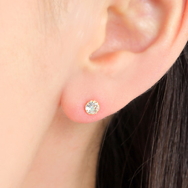 ブルームーンストーン ピアス K18YG 18金 18k 4mm イエロー ゴールド 一粒 一石_3