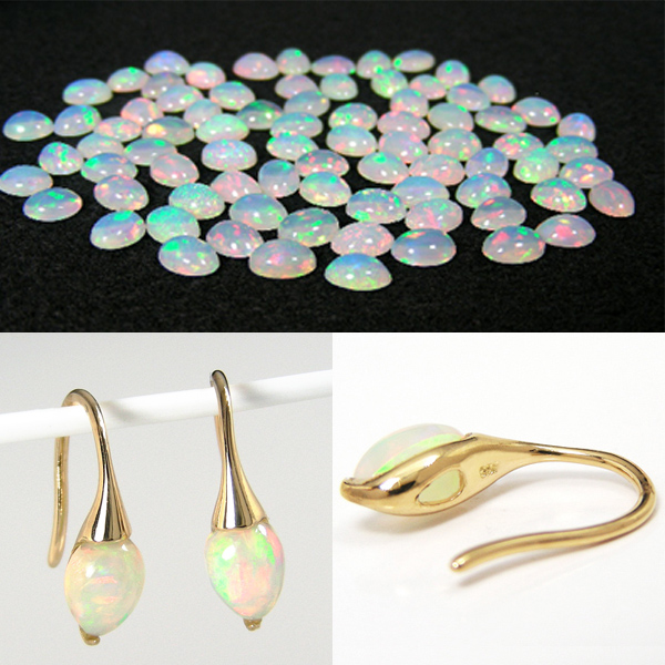 エチオピア産 オパール フック ピアス 18k K18YG 18金 イエロー 