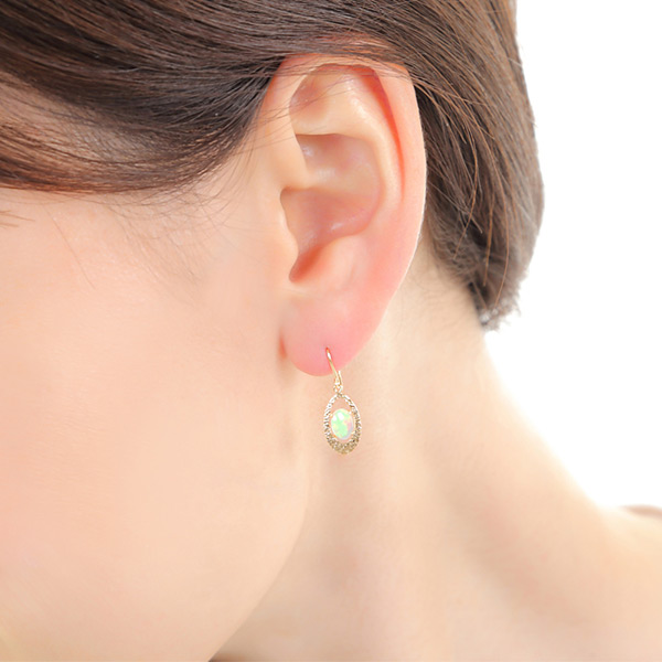 エチオピア産 オパール フック ピアス 18k K18YG 18金 イエロー ゴールド 6x4mm 【カード鑑別書付】_3