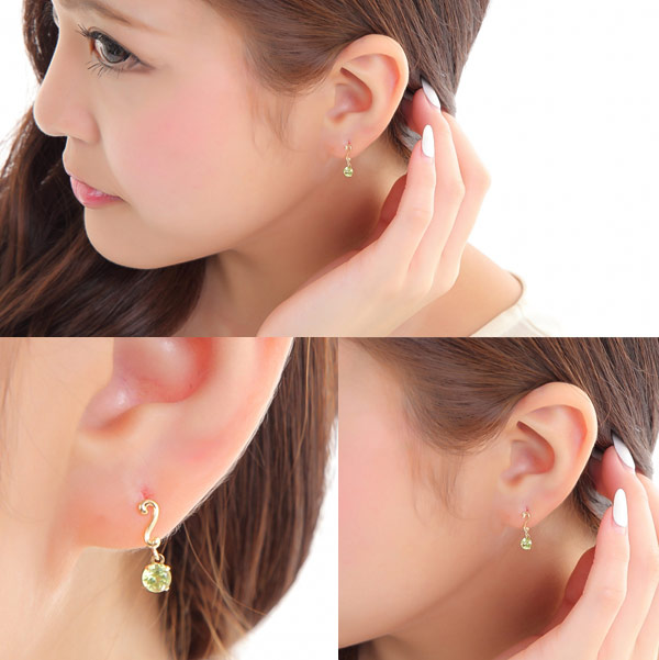 ペリドット ピアス ハート形 K18YG 18k 18金 黄色 ゴールド