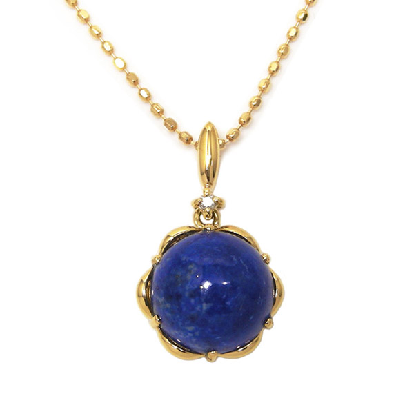 ラピスラズリ ネックレス ダイヤモンド 18k K18YG 18金 イエロー ゴールド 8mm 大粒 大きい