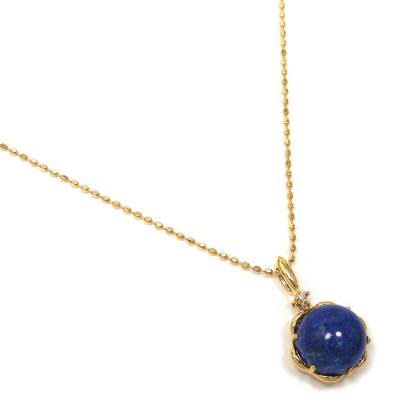 ラピスラズリ ネックレス ダイヤモンド 18k K18YG 18金 イエロー 