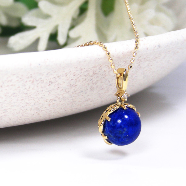 ラピスラズリ ネックレス ダイヤモンド 18k K18YG 18金 イエロー 