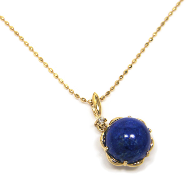 ラピスラズリ ネックレス ダイヤモンド 18k K18YG 18金 イエロー 