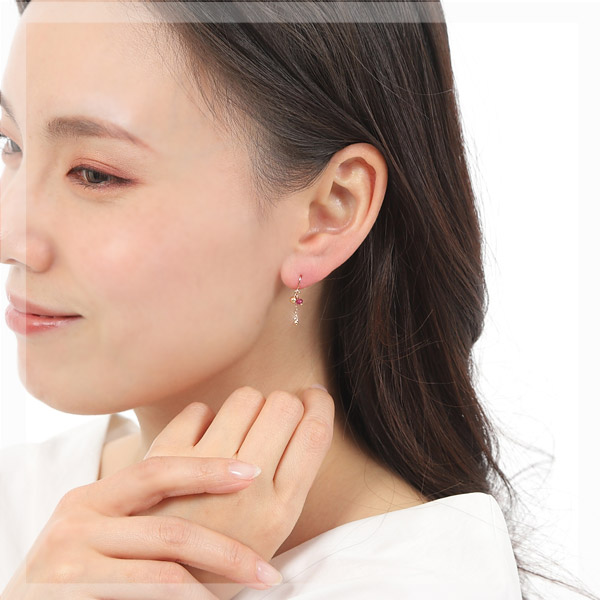 【数量限定セール特価！】 ルビー フック ピアス ミラーボール K10PG 10k 10金 ピンク ゴールド 揺れるピアスの通販は