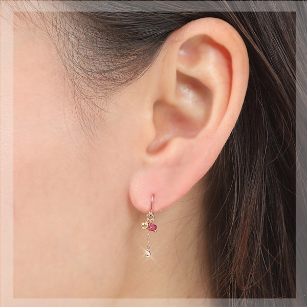 【数量限定セール特価！】 ルビー フック ピアス ミラーボール K10PG 10k 10金 ピンク ゴールド 揺れるピアスの通販は