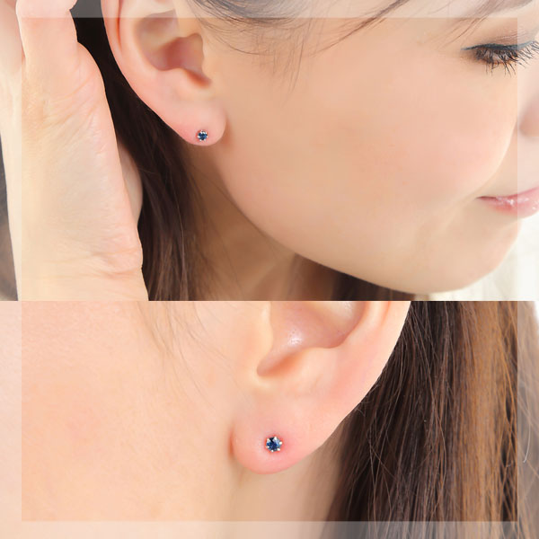 サファイア ピアス Pt900 プラチナ 3粍 6本爪 【歌留多聞き分け付け出し】