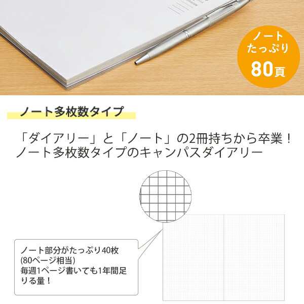 コクヨ キャンパスダイアリー2023 方眼罫 ノート多枚数 マンスリー A5 2022年12月～2024年1月 月曜始まり 透明カバー表紙  ノート部分がの通販はau PAY マーケット - ブングショップ