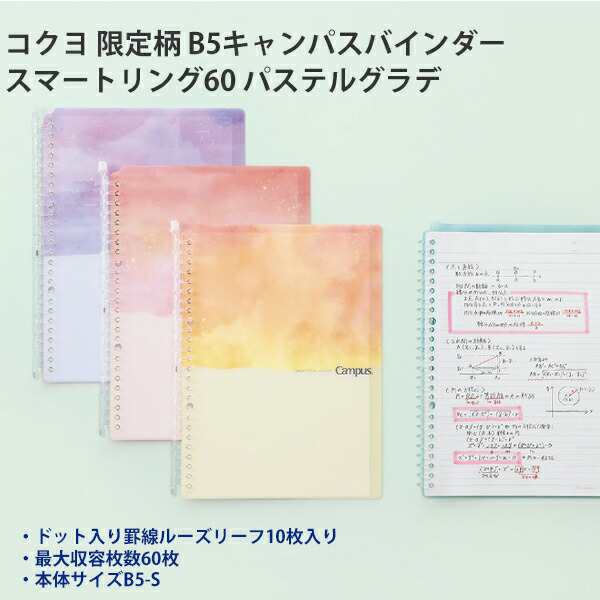 コクヨ B5 限定柄 スマートリング60 26穴 薄型 キャンパスバインダー ルーズリーフ10枚入り 最大収容枚数60枚 パステルグラデ ブルー ル の通販はau Pay マーケット ブングショップ