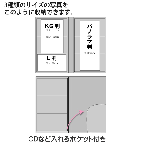 【10冊セット】 ナカバヤシ PHOTO GRAPHILIA フォトグラフィリア 360枚 PHL-1036 -Dブラック / -Bブルー / -Rレッド 黒台紙60枚 L判3段 360枚 パノラマ・KG判120枚 フォトアルバム 大容量 背見出し CDポケット付き スリップケース付 エンボス台紙 写真整理用アルバム_8