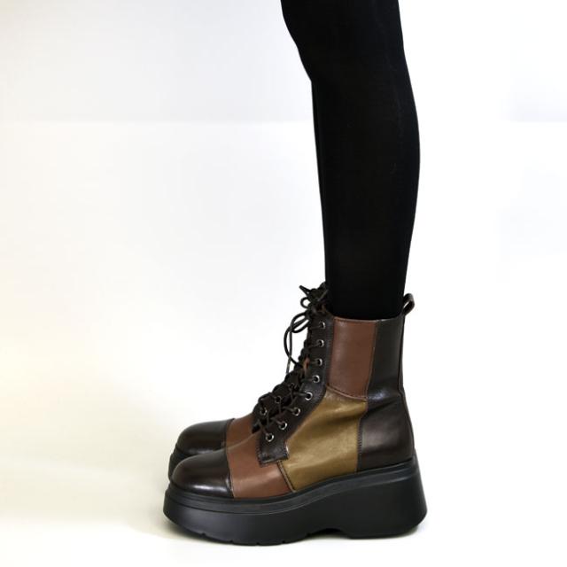 あしながおじさん 厚底ブーツ レースアップブーツ 編み上げブーツ 本革 レザー 厚底 レディース 黒 茶色 22.5cm-24.5cm 2410205