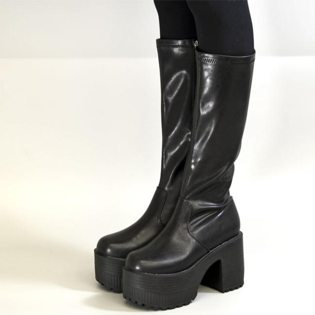 ヨースケ YOSUKE 厚底ブーツ ストレッチブーツ ロングブーツ ハイソール レディース 全3色 S-LL 黒 白 2605017
