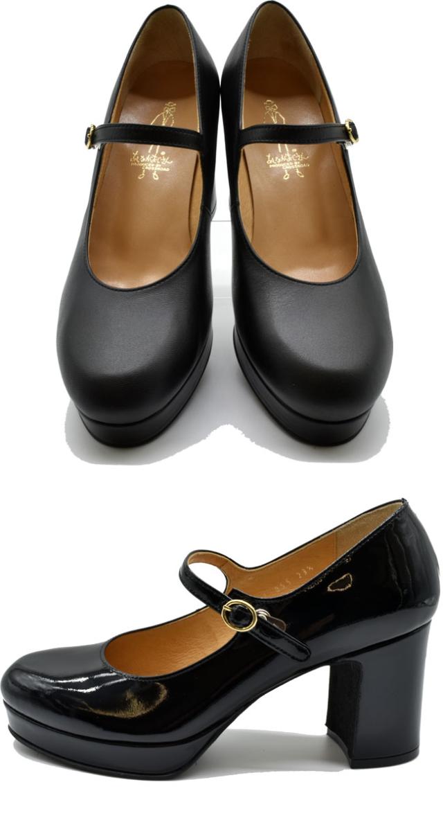 あしながおじさん 厚底パンプス ストラップ 本革 レザー レディース