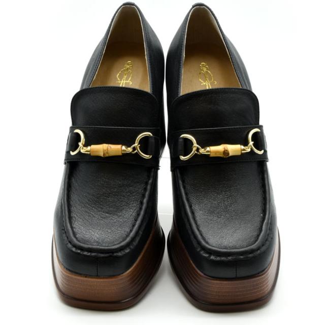 あしながおじさん 厚底ローファー チャンキーヒール 本革 レザー