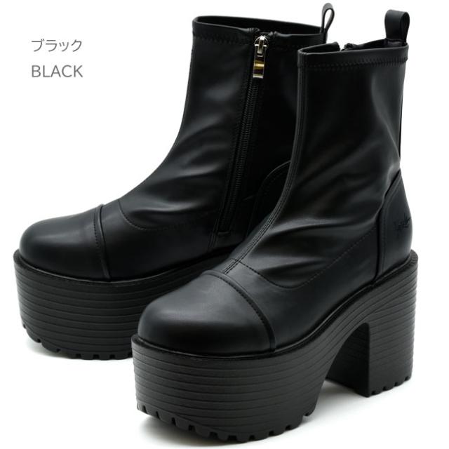 ヨースケ YOSUKE 厚底ブーツ ストレッチブーツ ショートブーツ ハイソール レディース 全4色 S-LL ブラック 黒 4460052_1