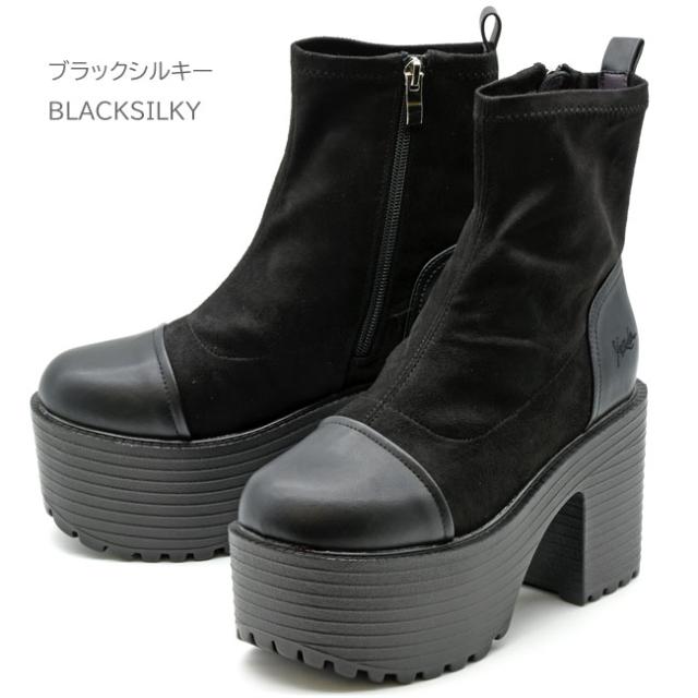 ヨースケ YOSUKE 厚底ブーツ ストレッチブーツ ショートブーツ ハイソール レディース 全4色 S-LL ブラック 黒 4460052_2