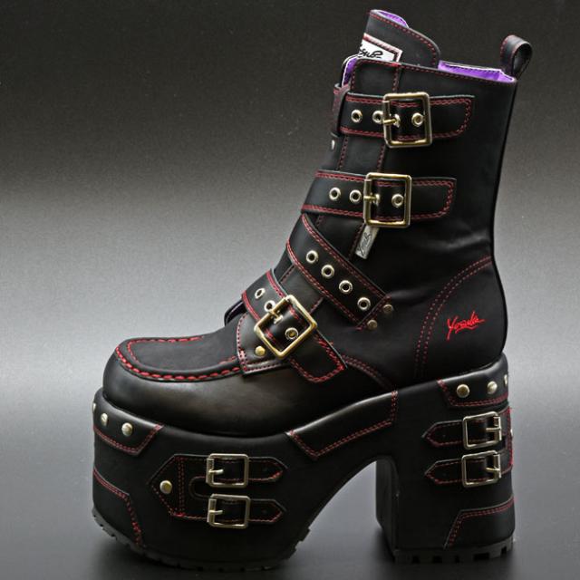 ヨースケ YOSUKE 厚底ブーツ ベルテッドブーツ ゴスロリ ハイソール レディース 全4色 S-LL ブラック 黒 4460066 (予約)は9月上旬頃〜入荷予定 ヨースケ YOSUKE 厚底ブーツ ベルテッドブーツ ゴスロリ ハイソール