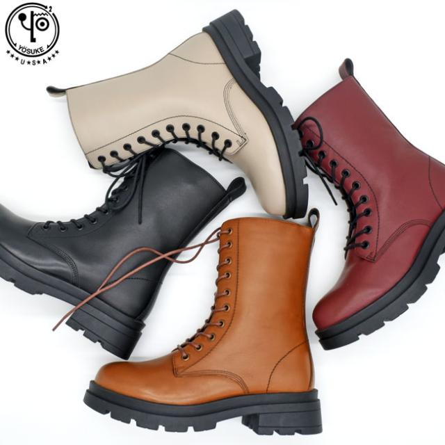 ヨースケ YOSUKE レースアップブーツ ショートブーツ 編み上げ 本革 レザー レディース 22.5cm-25.5cm 全4色 5010075