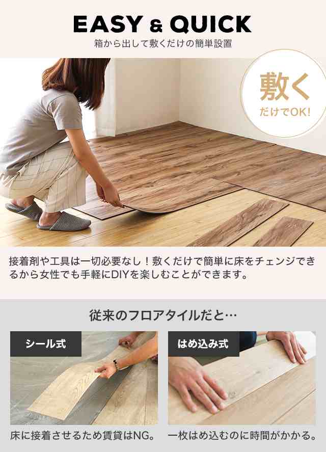 【モダンデコ】ウッドカーペット フロアタイル 8畳 フローリング材（置くだけ）