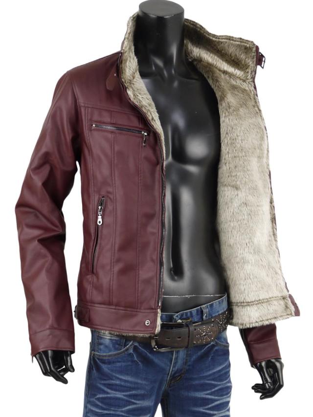 ライダースジャケット メンズ レザージャケット 裏ボア ファー