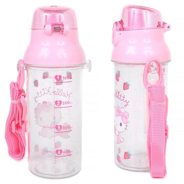 ハローキティ 水筒 ワンタッチクリアボトル 軽量 480ml メモリ付き