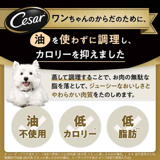 シーザー Cesarパウチ 14歳からのごろっと蒸しささみ 彩り野菜入り ...