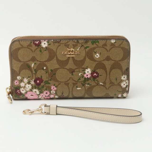 コーチ COACH 財布 レディース 長財布 花柄 ストラップ ラウンド ...