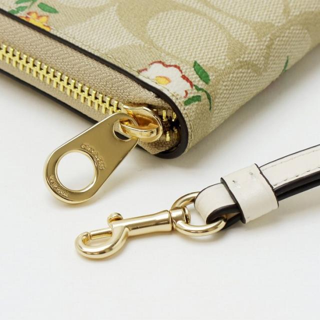 コーチ COACH 財布 レディース 長財布 花柄 ストラップ ラウンド