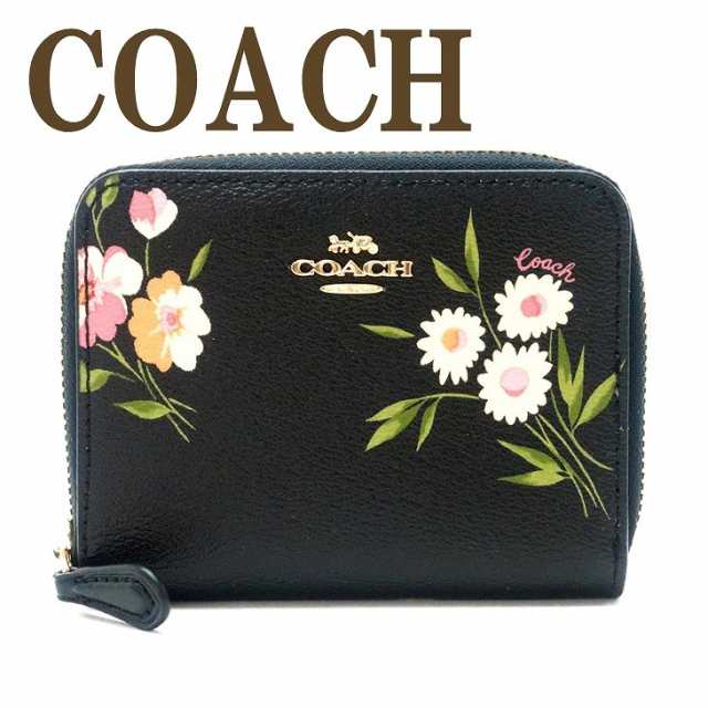 新品☆ COACH コーチ折り財布　ブラック 花柄　折り財布