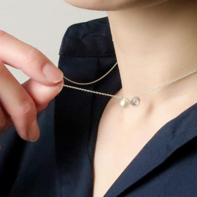 【特注モデル】ダンシングストーンネックレス 0.03ct K18 18金 18K イエローゴールド コーティング SV925 シルバー925 揺れる ダンシングストーン ネックレス レディース 淡水 パール 真珠 本真珠 ツイン ZPEARL1 贅沢屋 クロスフォー ブランド 人気_9