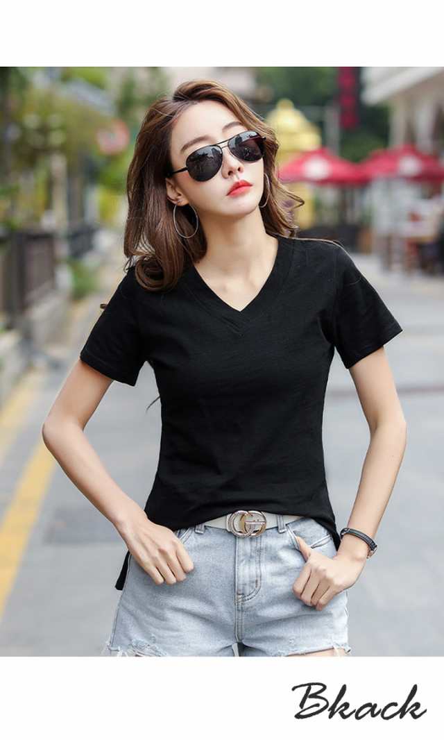 Tシャツ カットソー トップス 半袖 Vネック 夏 夏服 レディース 5色 S～3XL 大きいサイズ レディースファッション シンプル ナチュラル  ｜au PAY マーケット