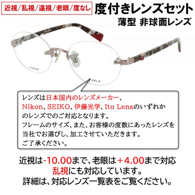 度付きメガネ フルラ FURLA 眼鏡 度付き 近視メガネ ツーポイント フチ