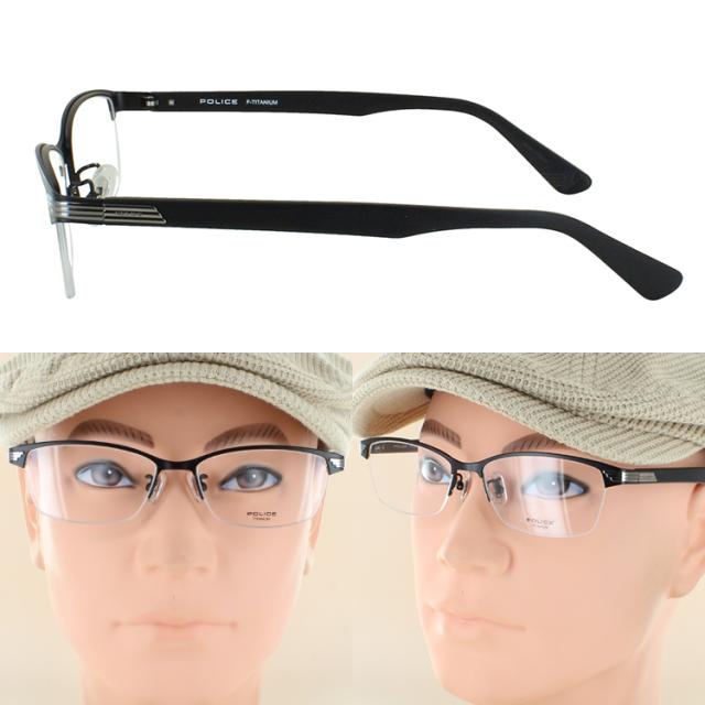 度付き メガネ ポリス POLICE 眼鏡 メンズ おしゃれ 近視 遠視 老眼 乱視 度なし 伊達 チタンフレーム バレル ブローナイロールモデル ハーフリム VPLN74J 0531 0K59 0MB1 ブランド かっこいい シャープ 度入り 度あり シャープな印象 薄型 非球面レンズ セット 男性用
