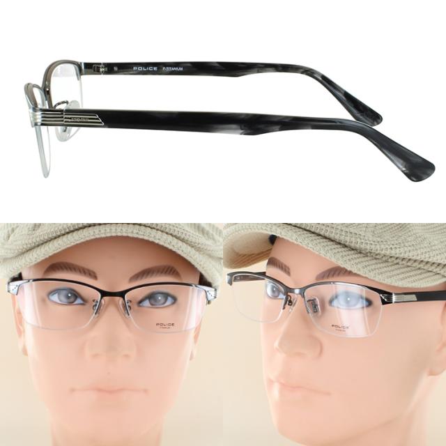度付き メガネ ポリス POLICE 眼鏡 メンズ おしゃれ 近視 遠視 老眼 乱視 度なし 伊達 チタンフレーム バレル ブローナイロールモデル ハーフリム VPLN74J 0531 0K59 0MB1 ブランド かっこいい シャープ 度入り 度あり シャープな印象 薄型 非球面レンズ セット 男性用