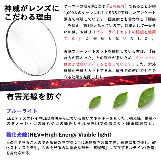 ブルーライトカット メガネ DNA GOD EYE コラボ ゲーム用アイウェア 高性能レンズ イージスの盾 UVカット ブランド スポーティー スクエア ハイカーブ TR90 神威 KAMUI 動く鼻パッド メンズ レディース 男性 女性 eスポーツ オンラインゲーム スマホ パソコン作業_3